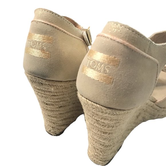 TOMS Shimmer Gold TAN ESPADRILLE HEEL Wedges - Picture 5 of 6